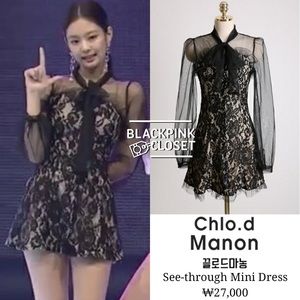 CHLO D MANON black lace mini dress
